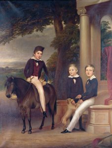 Portrait of John, George and Thomas Gladstone with their favourite pets, c.1840